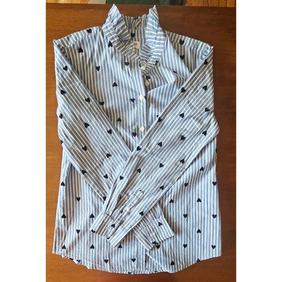 J Crew Heart, Striped, Button Down, Ruffled Neck, Blouse / Shirt, NWOT, Sz XS - Picture 9 of 12